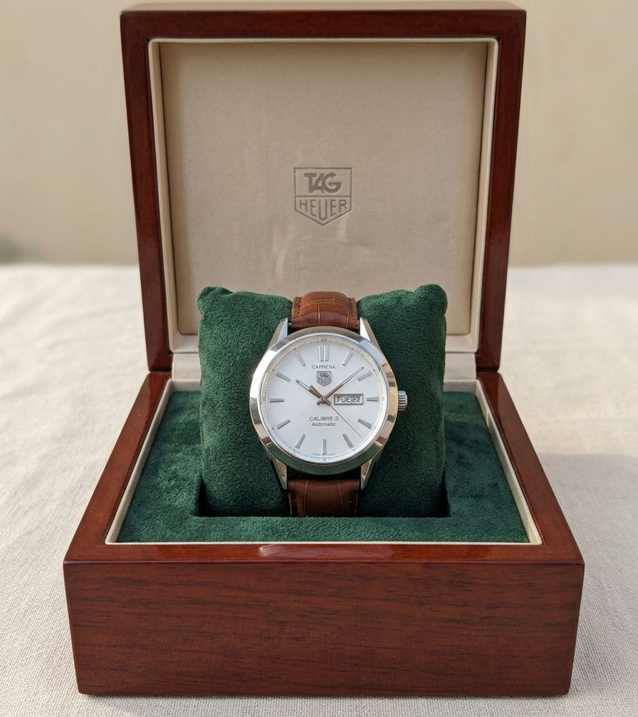 brown-1 TAG Heuer Carrera Calibre 5 Men Watch - Brown Leather Strap - Image 1
