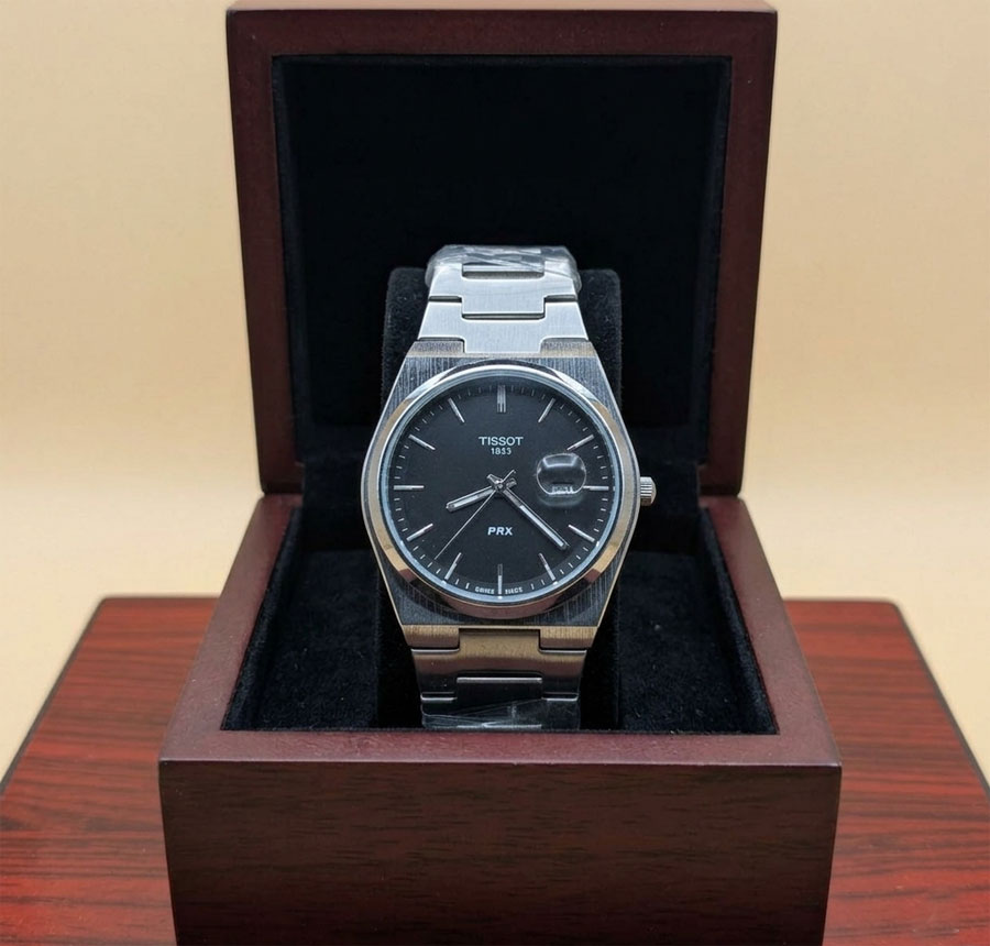 silver-black1 Tissot PRX Men Watch Stainless Steel - Silver Black - Image 1