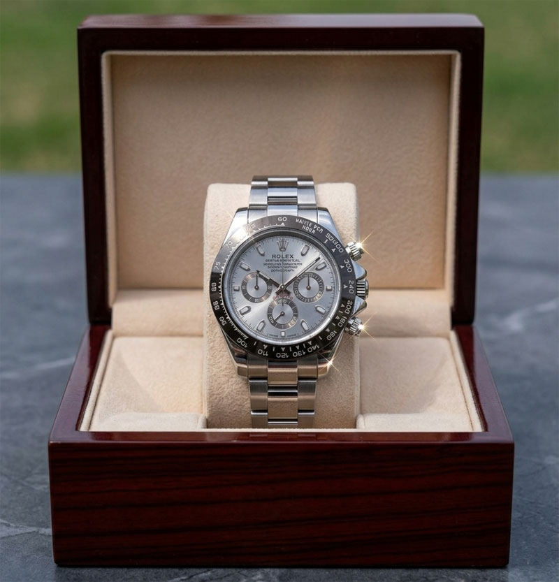 silver-black2 Rolex Cosmograph Daytona Steenless Steel Men Watch (Chrono Working) - Image 1