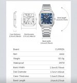 Curren Original Square Watch For Men (Stainless Steel) - Image 5